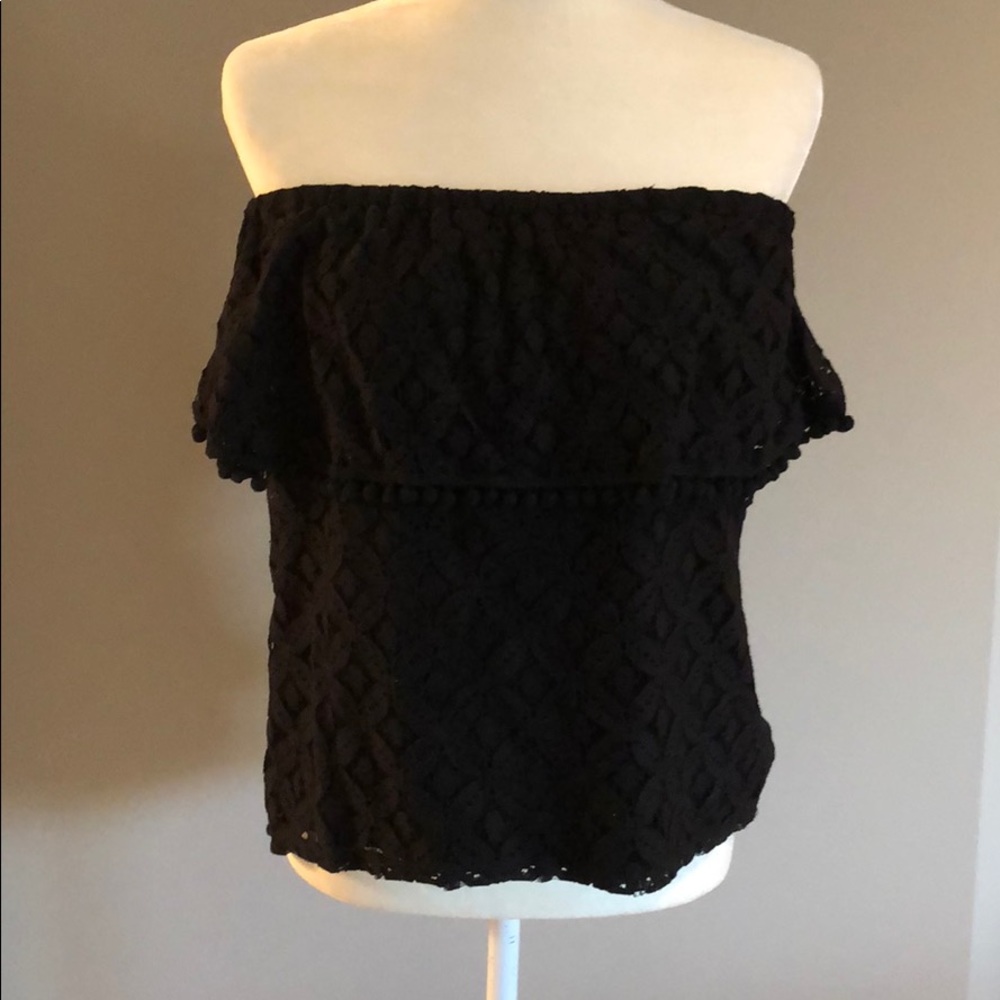 Black Lace Ruffle Top